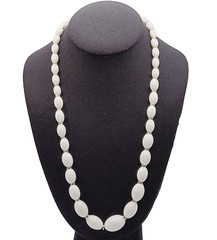 White w Gold Tone Graduated Acrylic Egg Shape Bead Professional Necklace 24 Inch