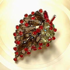 Verified Juliana Topaz Orange yellow coffin Hexagon Rhinestones Leaf brooch