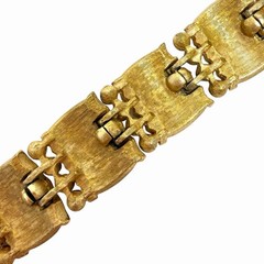 Vtg Trifari Brushed Gold Tone Panel Bracelet Faux Garnet Color Stones 1955–1969