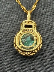 JTV Foil Glass Silver 925 Pendant Necklace Green Aventurine Flake Gold Tone 19″