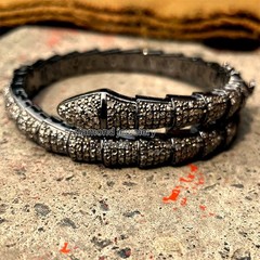 8.61ct Genuine Old Mine Rose Cut Diamond Silver Victorian Snake Bangle Bracelets