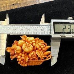Vintage Celluloid Fruit Basket Pin Brooch 3D Cream Orange Accents Holiday