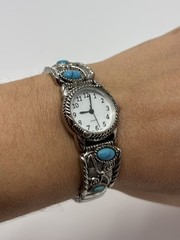 Vintage Avon Western Stretch Watch Women Silver Tone w/Faux Turquoise Stones