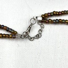 VTG Boho Amber Toned Double Strand Beaded Statement Necklace Retro Earthy Chic