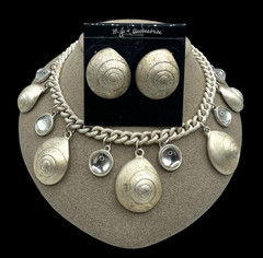 VTG 80’s Chunky Seashells Bubbles Silver-tone necklace earrings set Beachy