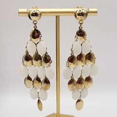 White & Gold Tone Metal Chandelier Cascade Dangle Vintage Earrings Ballroom