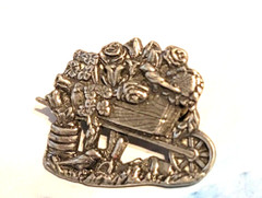 Pewter Brooch Pin Birds and Blooms, 2001 wheelbarrow & flowers Floral sf-59