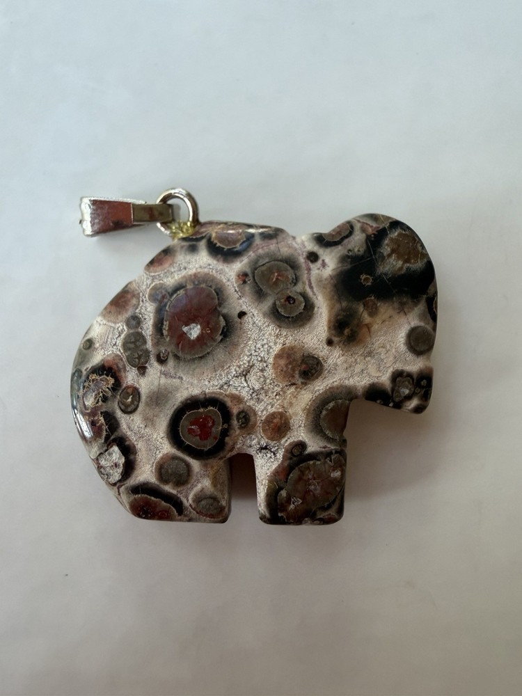 Natural Jasper (leopard Skin?) Fetish Vintage Buffalo Bison Charm Pendant
