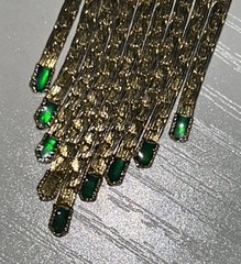 Vintage 1865 Signed Egyptian Revival Green Enamel Fringe Tassel Necklace 60s 64g