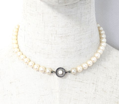 Vintage 50’s Sterling Silver Clasp SONATA Glass Faux Pearl Necklace In Box