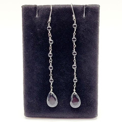 Black Onyx Bead Shoulder Duster Long Linear Silver Tone Pierced Hook Earrings
