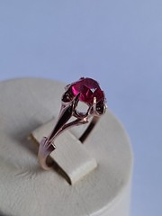 Old Vintage Soviet Union Silver 875 Ring USSR Red Stone Ruby Size US 6 (16.5 mm)