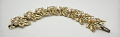 JUDY LEE Bracelet Earrings Set Gold Leaves w/Faux Pearl Clusters AB Accents