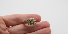 Silver Tone Metal Solid Cushion Yellow Glass Round 10mm Stone Band Ring Sz 5.25
