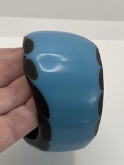 Vintage Black And Blue Carved Asymmetrical Geometric Statement Bangle Bracelet