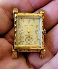 Vintage Bulova 10K Rolled Gold Plate Wristwatch With 3 Diamond Dial c1948