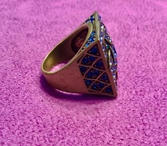 Vintage Gold Tone LAVINTAGE CHINA Blue Teal Rhinestones Square Ring