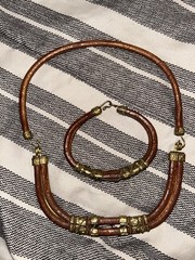 Alexis Birk Necklace Choker 1970s Brass Copper Leather Tribal Sculpture Bracelet