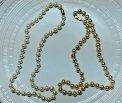 2 VINTAGE FAUX PEARL ROUND BEAD STRAND NECKLACES -16″