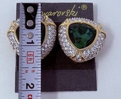 Vintage Swarovski SAL Emerald Green Crystal Pavé Clip Earrings Signed on Card