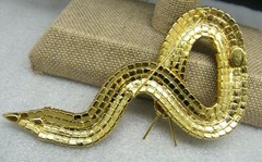 KENNETH J LANE KJL OPAQUE TOPAZ CRYSTAL Serpent Snake BROOCH BOOK PIECE 5″ Rare