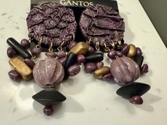 Vintage 80’s Gantos Huge Purple Leather & Wood Earrings New