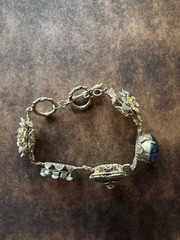 Vintage Semi Precious Stones and Heart Locket Gold Tone Bracelet