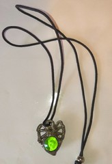 Vintage Pewter Spider Pendant Necklace corded green stone Gothic
