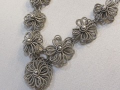 Silver Daisy Coil Wire Bib Necklace Maximalist Whimsigoth Abstract Artisan Boho