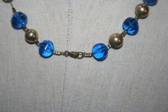 Princess Length 18″ Necklace Octagon Azure Blue Glass Gold Bead Seed Spacer Vtg