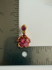 Vintage Pink Floral Rhinestone Clip Dangle Earrings Gold Tone Filigree Glamour