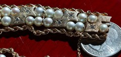 14k yellow gold bracelet 5-5.5mm cultured pearl 0.5ct diamond 7.5″ antique 43.0g