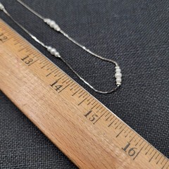 Vintage White Beaded Necklace Silver tone Station Cobra Chain 30″