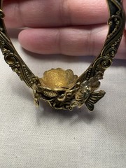 Vintage 1970-80s Heavy Gold Tone Ornate Oval Pendant Victorian Style, Floral