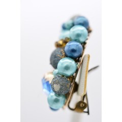 Japan Vintage Beaded Clip On Earrings Blue Crystal Cluster Chunky Signed BinU