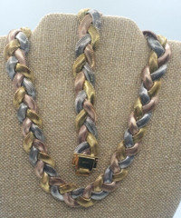 Monet Woven Necklace an Bracelet Set Gold Rose Gold Silver Vintage
