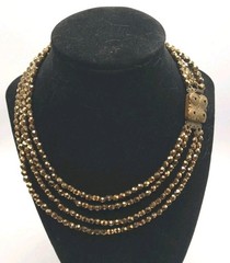 Antique Gold Glass Crystal Diamond Cut Bead Necklace 4 Strand 1910 -1920 Rare