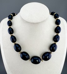 Vintage Napier Necklace Chunky Black Gold Tone Oval Lucite Signed 16”