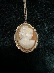Vintage/Antique Genuine Shell Cameo Necklace, Brac, Sterling Silver. Victorian.