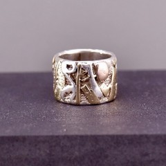 Vintage Scherr Sterling Silver 14K Gold Wide Band Ring Size 6.5 18g