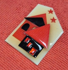 Vintage House Pins by Lucinda Black & Red Home Stars In The Sky Pin / Brooch