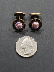 Rare Antique Enamel Purple Glass Cameo Portrait Gold Tone Cufflinks
