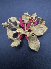 KC Stamped Poinsettia Holly Pin Brooch and Earring Set Gold-Tone Kenneth Cole
