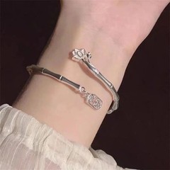 Vintage Flower Retro Rose Cuff Bangle 925 Sterling Silver Women Jewelry Bracelet