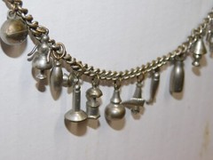 S1 Vintage Retro Silver Tone Chain Link (12) Charm Bracelet Sports