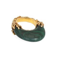 70s Vintage Malachite Brutalist Ring High Dome Sz 6.5 14k Yellow Gold Jewelry