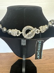 Judith Jack Sterling Marcasite Faux Dark Gray Pearl Necklace