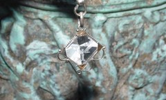 Antique Vintage Sterling Silver open-back faceted Crystal Chain Necklace Fob 63″