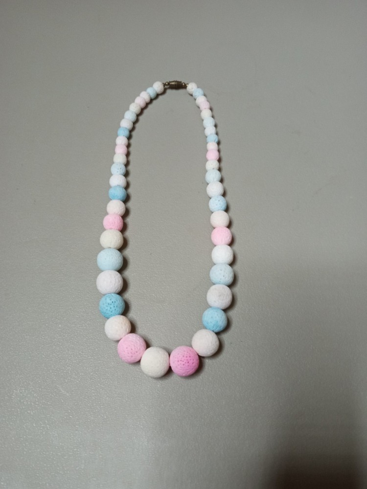 Vintage Pumice Beaded Necklace Multi-Color Candy Pastel Heavy Chunky 1970s