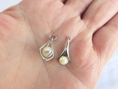 2 Pc Lot Vintage 4mm & 6mm Cultured Pearl Sterling Silver Pendants ONLY